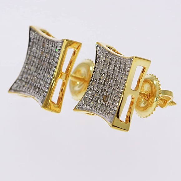 14K Yellow Gold 1/3 Carat White Diamond Kite Shape Stud Earrings - Picture 7 of 9